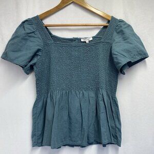 Madewell Blue Smocked Blouse